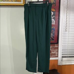 SHEIN Deep Green Pleated Women Dress Pants